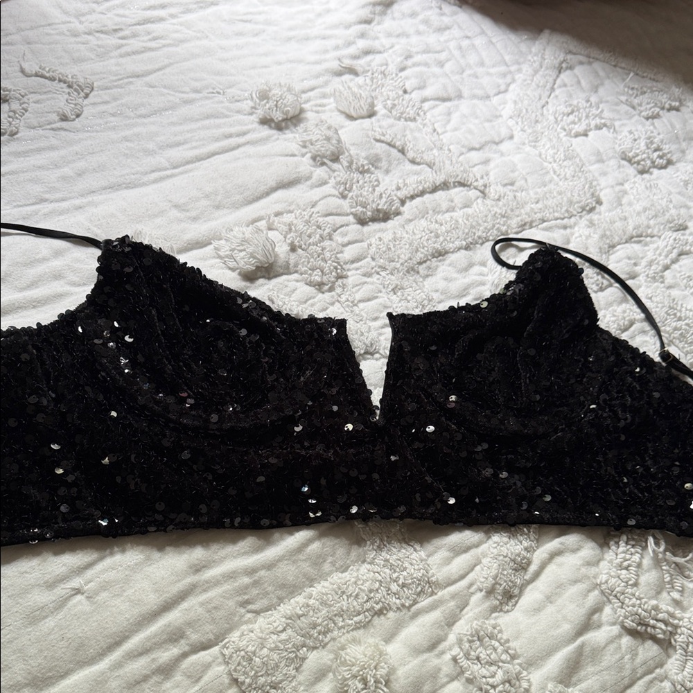Anthropologie Black Sequin Bralette